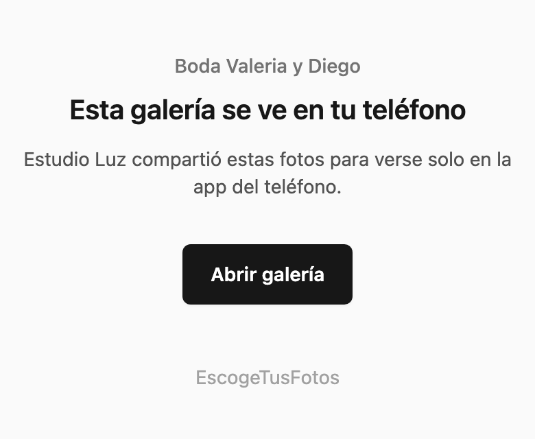 Galería solo en el teléfono abierta en un iPhone, con el botón Abrir galería